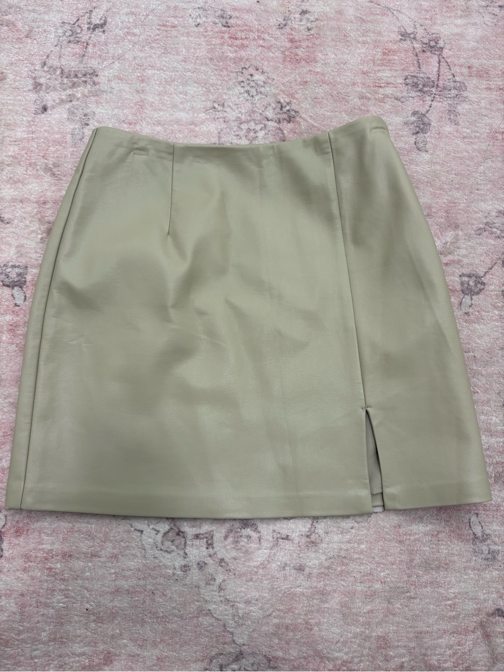 OAK + FORT Faux-Leather Mini Skirt in Sage